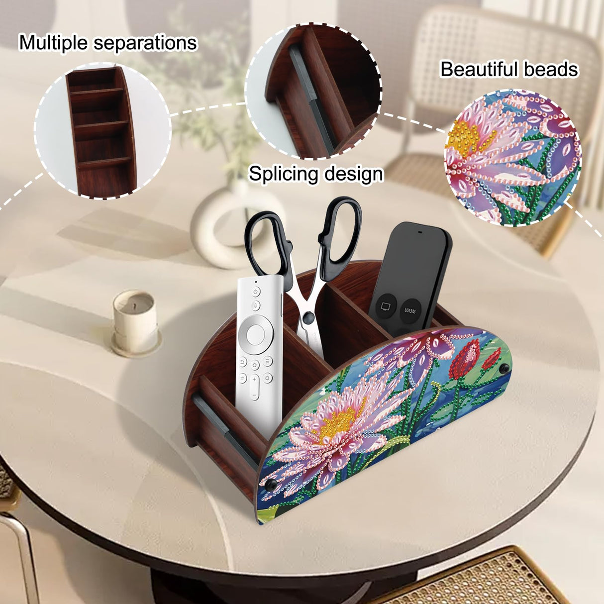 DIY Diamond Painting Remote Control Holder – Blooming Pink Lotus Design with Blue Water Background, Diamond Art Decorative Organizer Box for TV/AC Remotes, Makeup Brushes, Desk Supplies AiYuanzsh