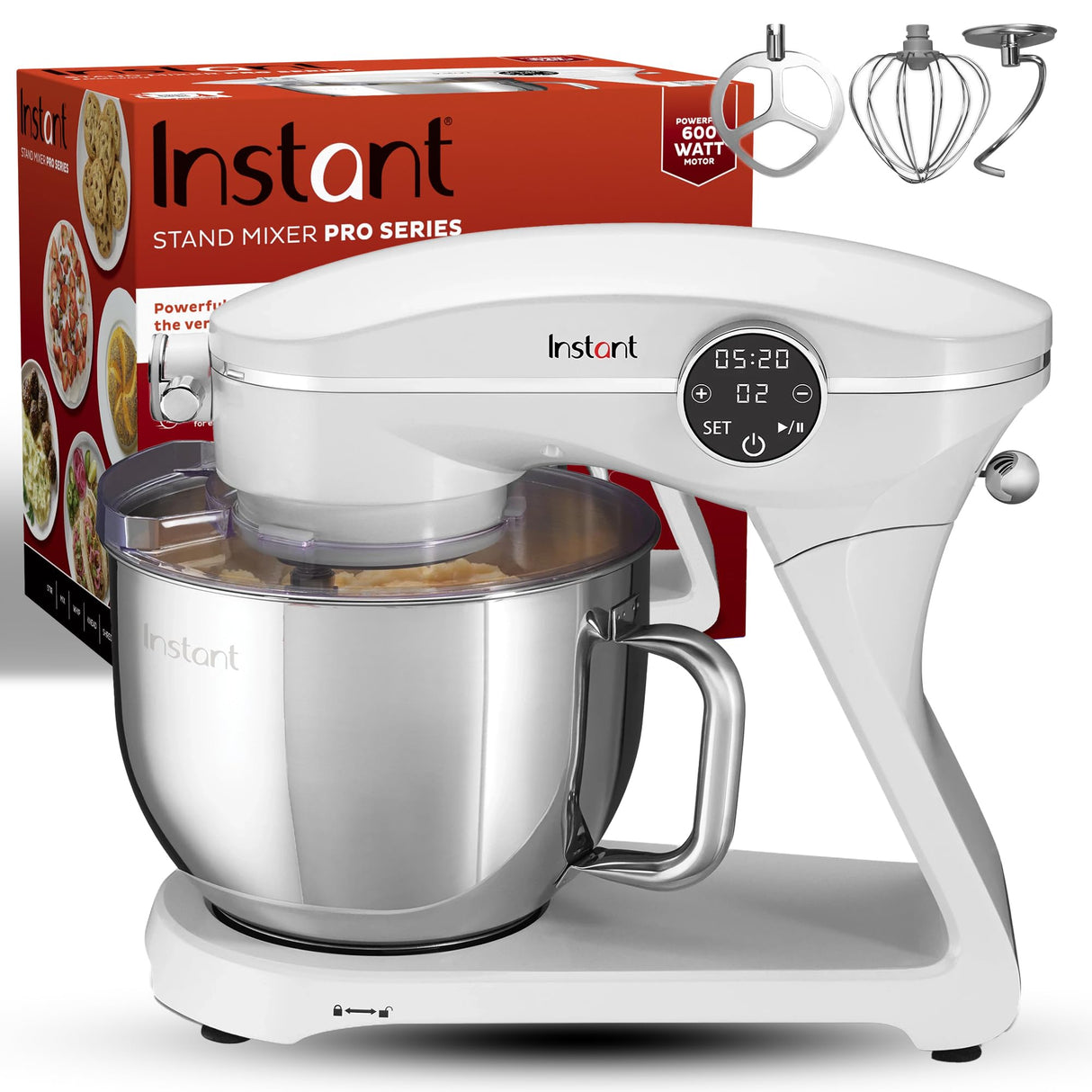 Instant Pot Instant Stand Mixer Pro,600W 10-Speed Electric Mixer with Digital Interface,7.4-Qt Stainless Steel Bowl,Dishwasher Safe Whisk,Dough Hook and Mixing Paddle,Pearl Instant Pot