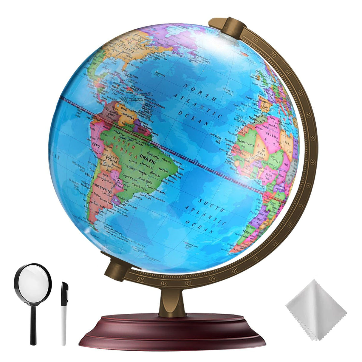 TTKTK Illuminated World Globe for Kids & Adults All Ages with Wooden Stand 7 in 1- Night View Stars Map Constellation Globe with Detailed Colorful World,Built-in LED Bulb, Educational Gift TTKTK