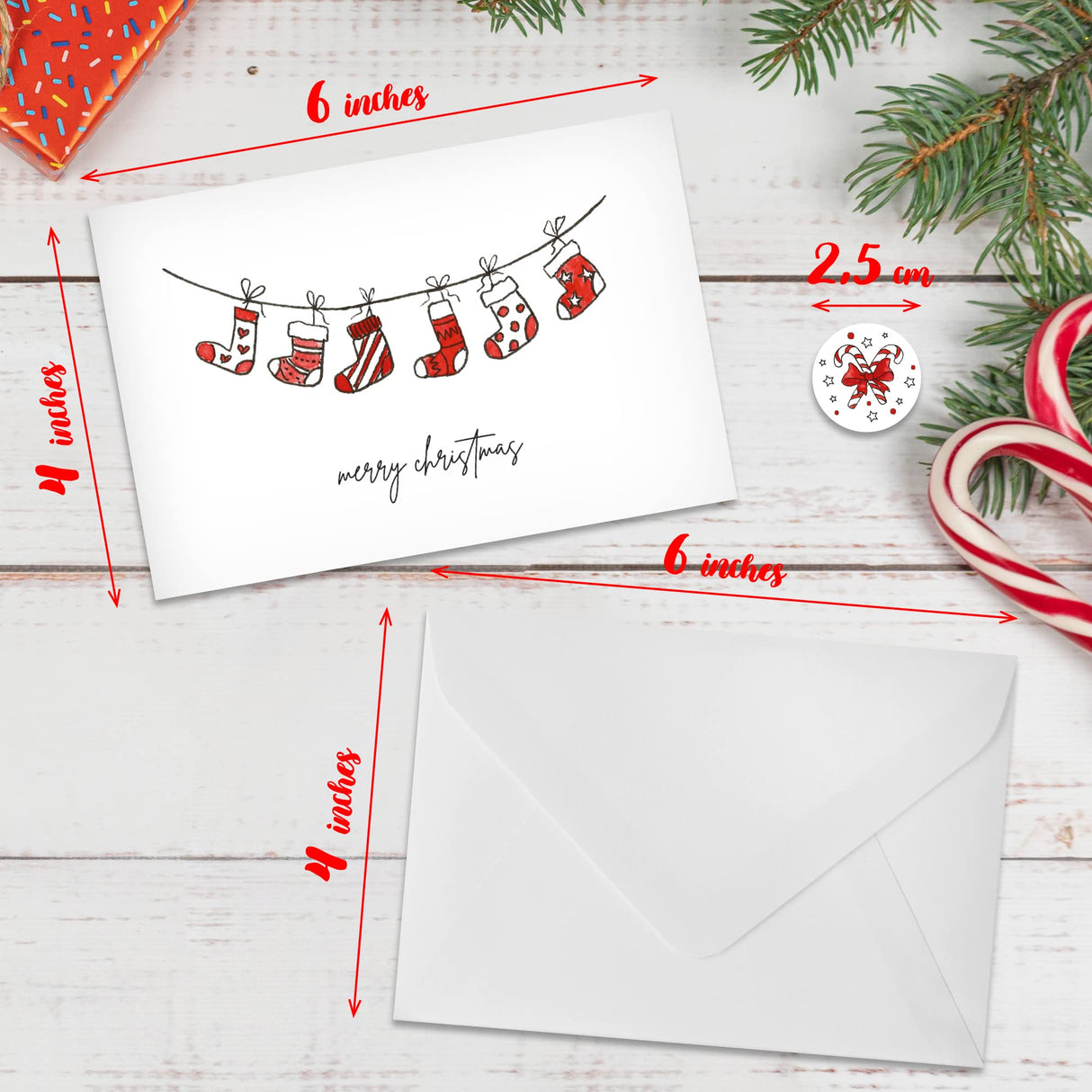 ZICOTO Beautiful Modern Christmas Cards Set of 20 - Incl. Bulk Envelopes, Matching Stickers And Storage Box - Perfect to Send Warm Holiday Wishes to Friends and Family ZICOTO