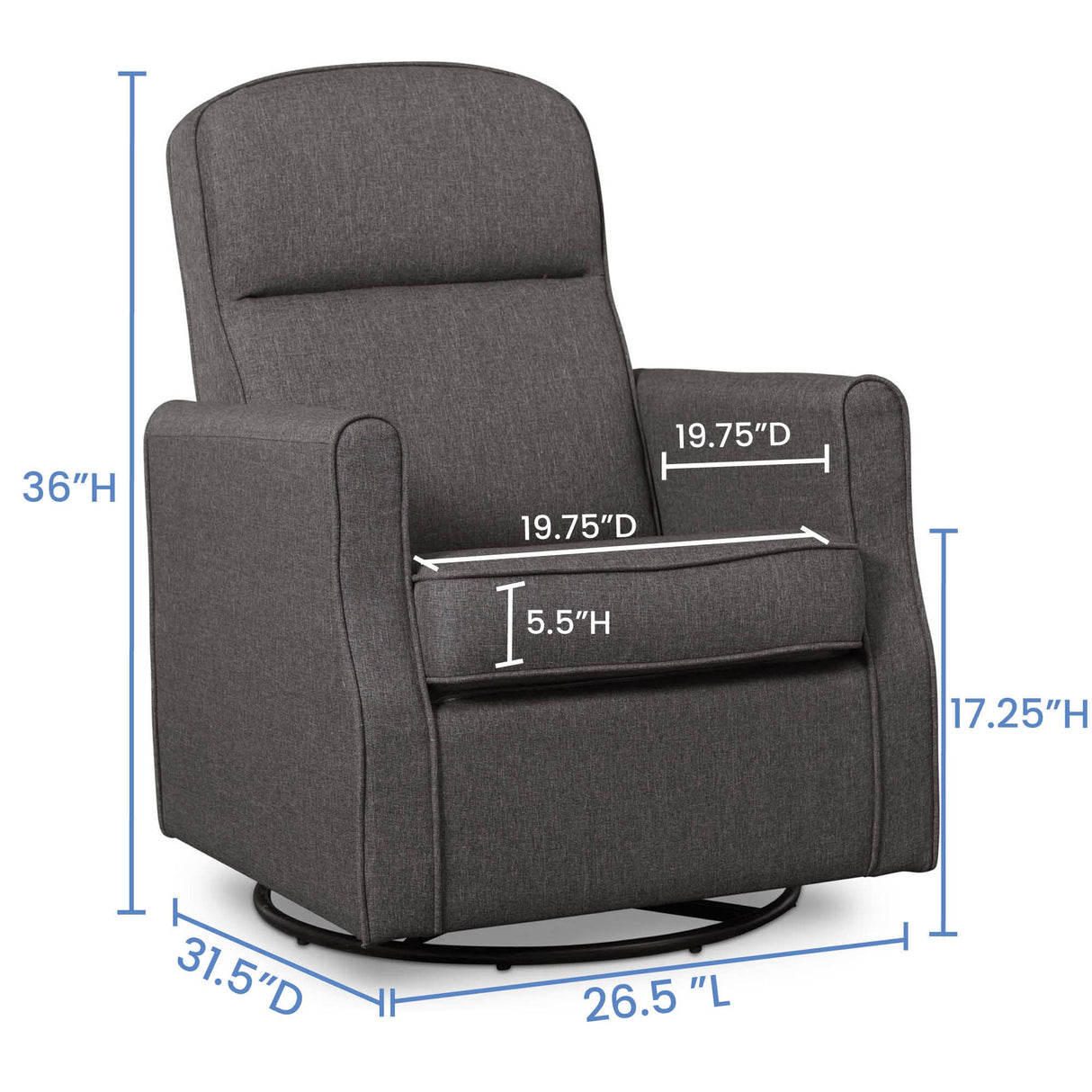 Delta Children Blair Slim Nursery Glider Swivel Rocker Chair, Charcoal Delta Children