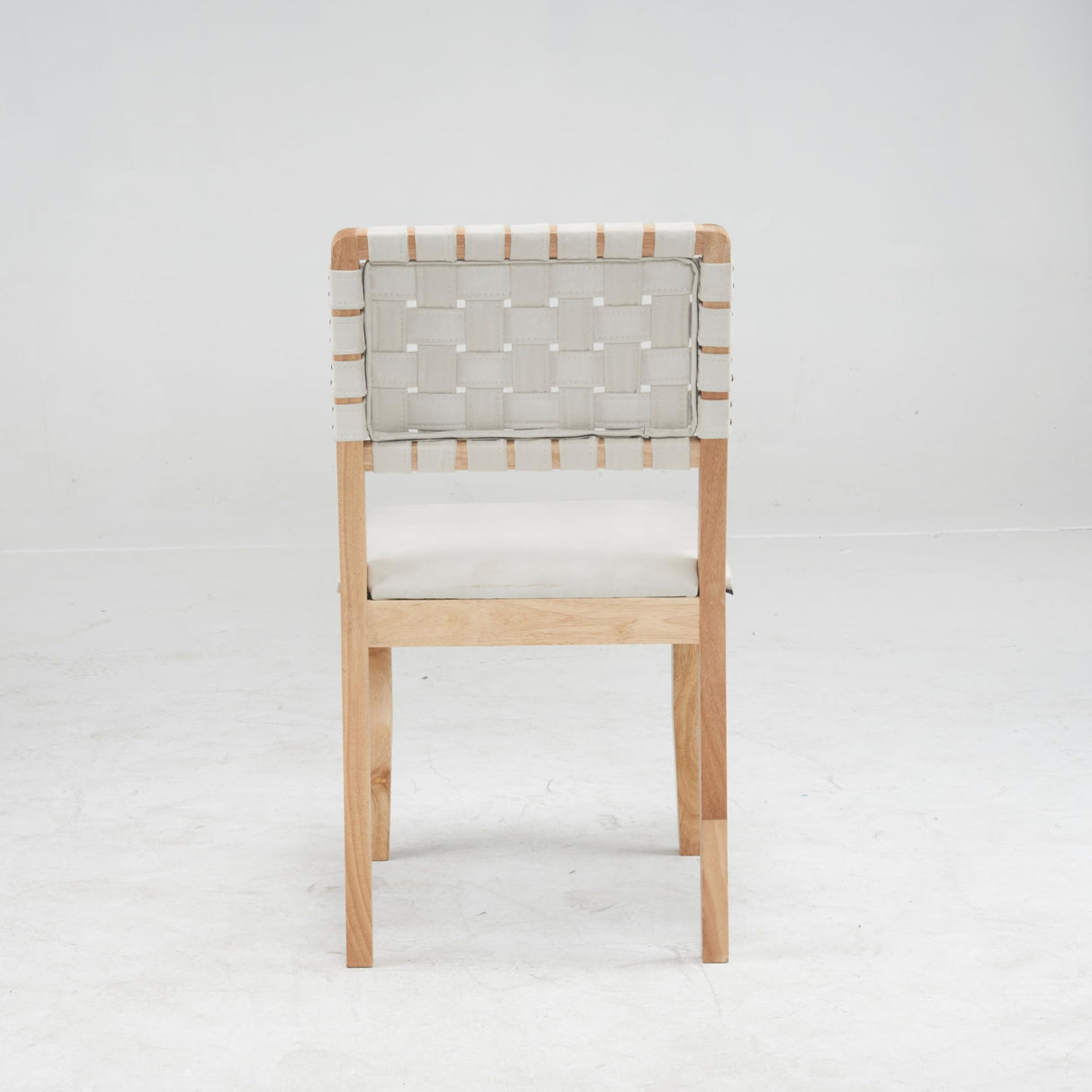 VINGLI Beige Woven Wooden Dining Chairs Set of 2,Armless Mid Century Modern Desk Chairs with Rivet&Foot Pegs,Upholstered Farmhouse Comfy Chair No Wheels for Dining Room,Living Room,Kitchen,Oak,Suede VINGLI