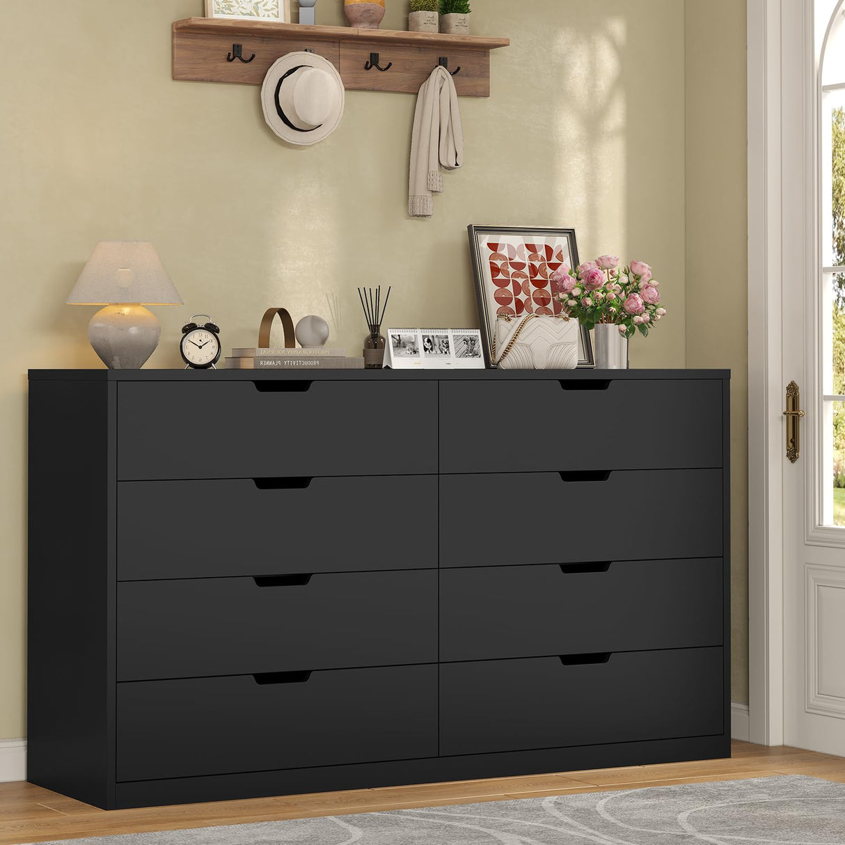 HAUOMS Modern 8 Drawer Dresser, Black Chest of Drawers for Bedroom,Closet Dressers with Drawers for Living Room, Entryway, Hallway HAUOMS