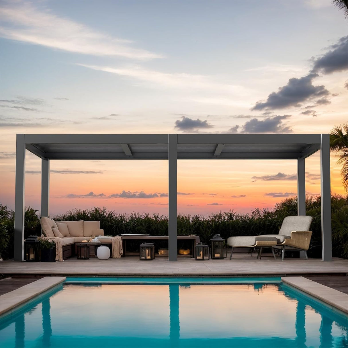 LVUYOYO Outdoor Louvered Pergola 10' x 20', Patio Aluminum Pergola with Adjustable Roof, Waterproof Metal Gazebo for Backyard, Garden, Deck (Black) LVUYOYO