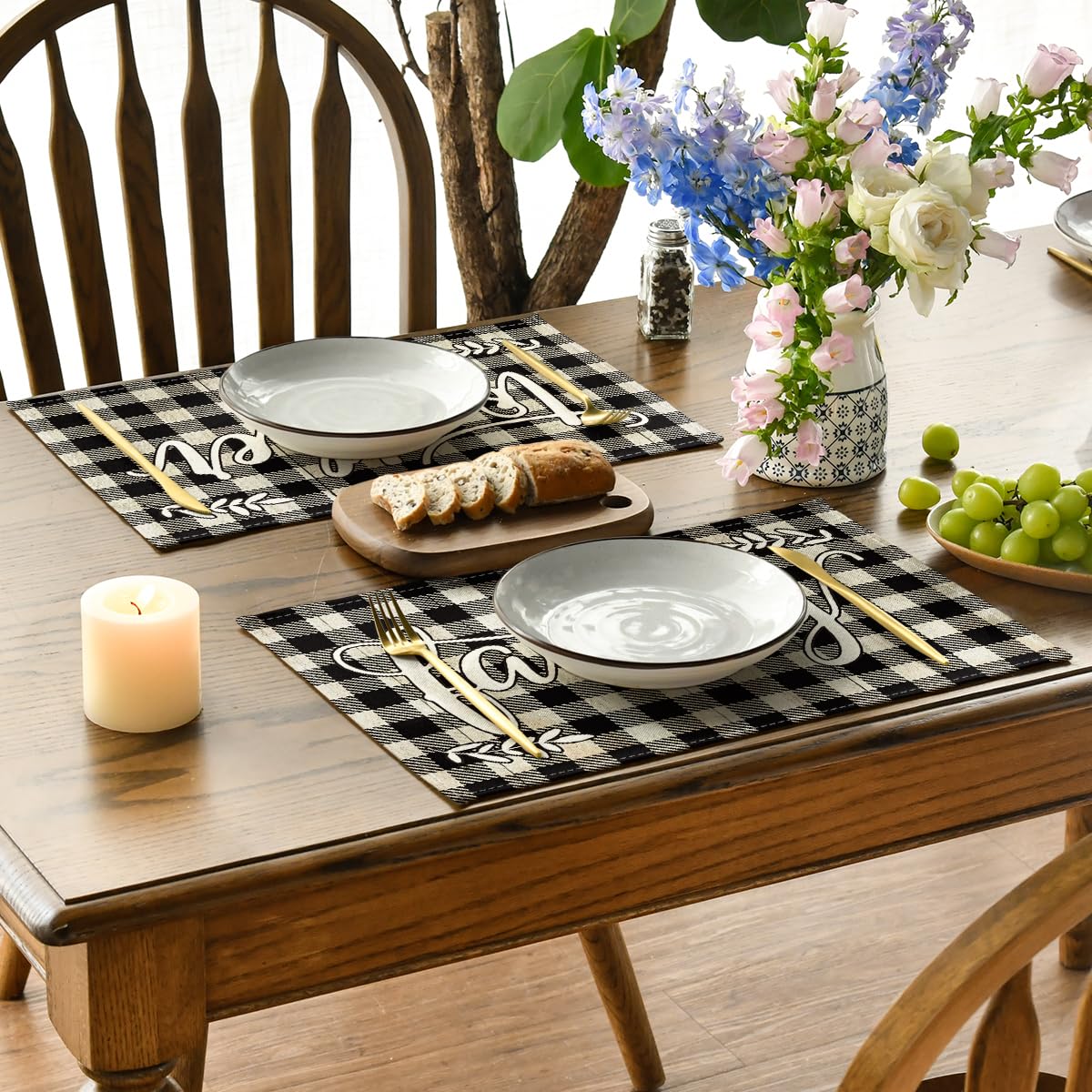 Artoid Mode Love Family Home Together Buffalo Plaid Placemats Set of 4, 12x18 Inch Farmhouse Table Mats Party Kitchen Dining Decoration Artoid Mode