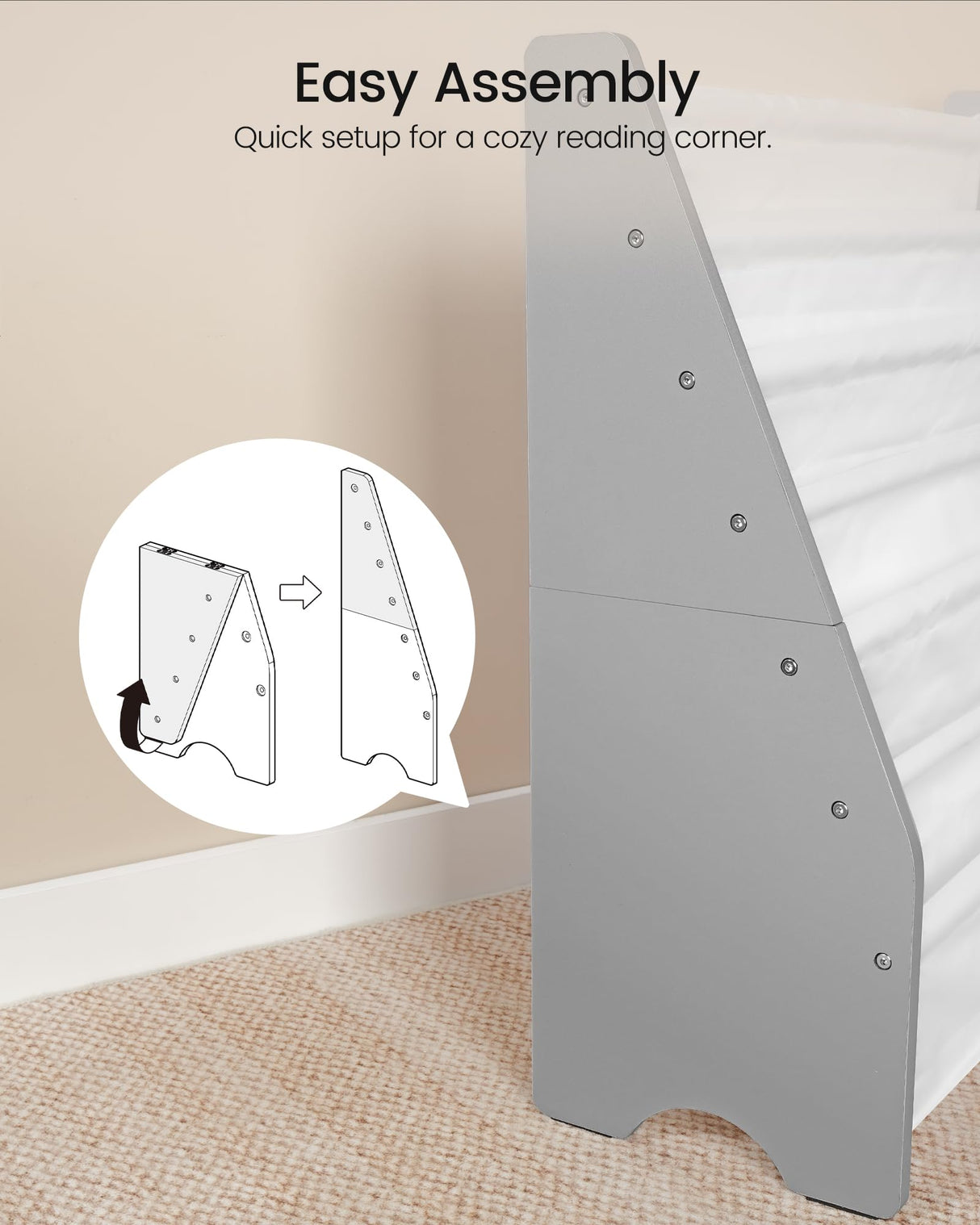 CHOEZON 6-Tier Kids Bookshelf, Kids Sling Bookcase, Magazine and Book Storage Rack, Large Capacity Book Organizer, Book Shelf for Kids Room, Bedroom, Nursery, Playroom, White and Gray MCW07WG CHOEZON