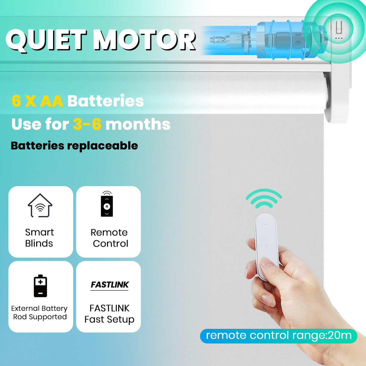 Allesin Motorized Roller Blinds with Remote Control for Windows, Blackout Smart Roller Shade, Battery Powered Electric Smart Blind for Home & Office(White,H72 x W35) Allesin