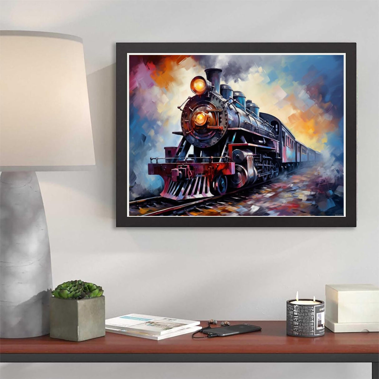 JXAVAXDE 5D Diamond Art Painting Kits by Number for Adults Steam Locomotive Train Diamond Art Full Round Drill Crystal Rhinestone Embroidery Cross Stitch Craft Kits for Home Wall Decor Kits 30x40cm JXAVAXDE