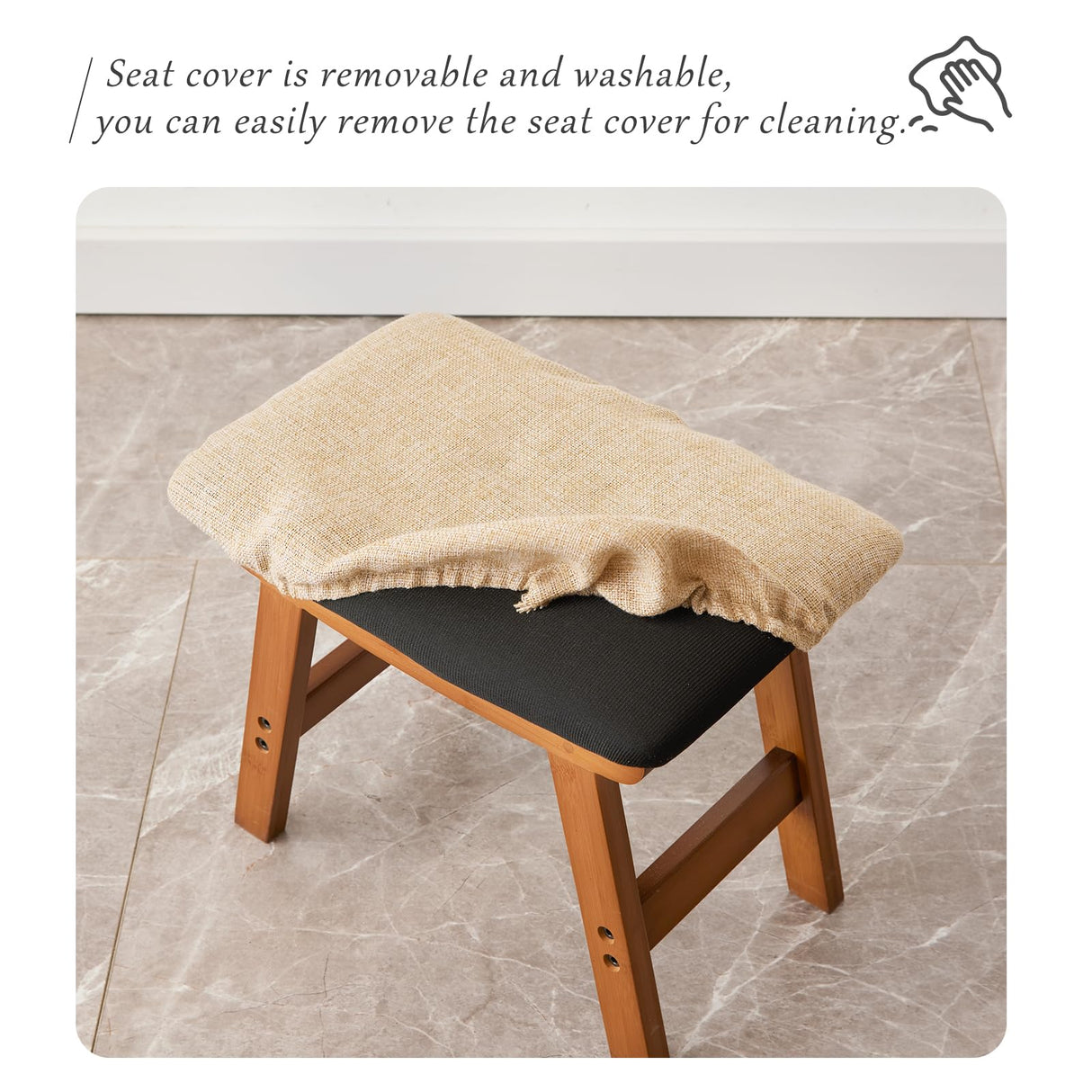 Foot Stool,Ottoman and Footstool,Small Sofa Foot Rest,Bamboo Foot Stool Under Desk,Extra Seating for Living Room, Bedroom and Kitchen (Brown Stool Legs - Beige Surface) Kitsanery