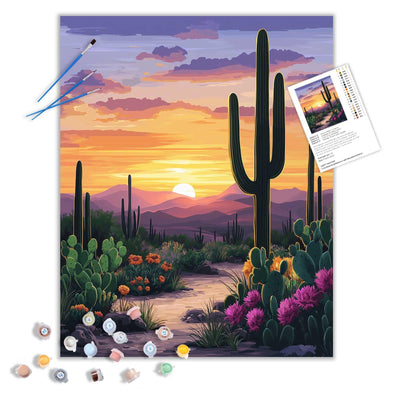 ARNLRDYA Cactus in Desert Paint by Numbers for Adults, Floral Sunset Paint by Number Kits for Beginner, Gobi Desert Scenery Acrylic Painting on Canvas for Gift Home Wall Decor(16×20inch, Unframe)