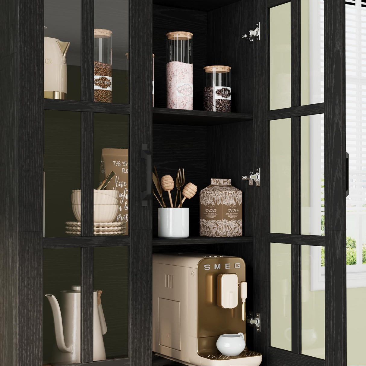 VOWNER TV Stand for TVs up to 75", 4-Piece TV Hutch with Cabinets, Entertainment Center with Bookshelves, Modular TV Console for Living Room, 2C+2H (Black, 111.12" W) VOWNER