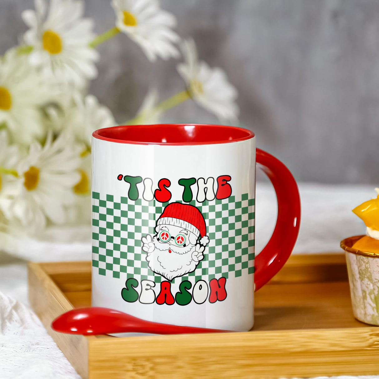 AGH Sublimation Coffee Mugs Blank 11 oz, White Straight Ceramic Cups with Pink Black White Red Interior, Handle, Spoon, Bulk Bundle Set of 12 AGH