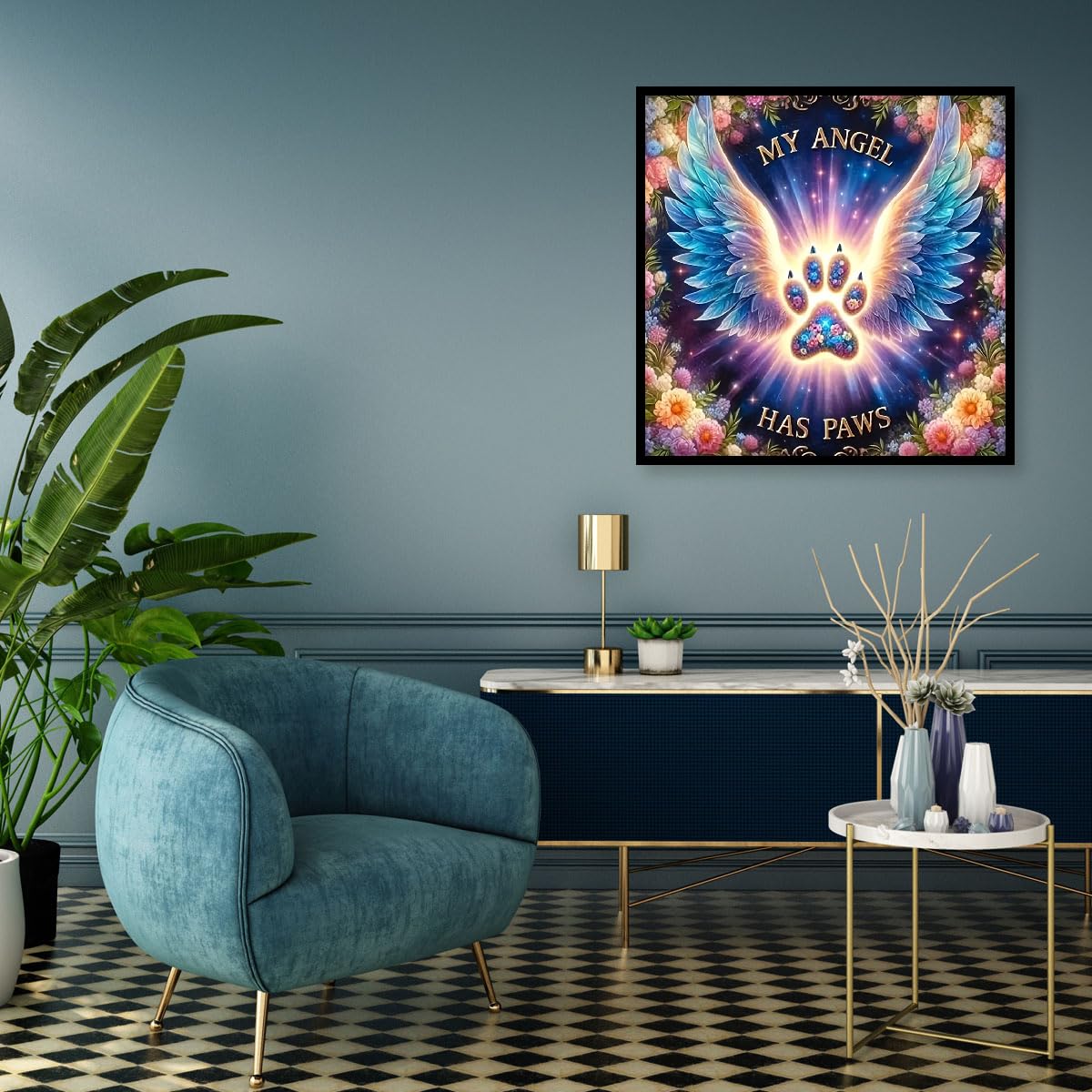 MOMDEDP 5D Angel Diamond Painting Kits for Adults, Angel Wings Flowers Diamond Art Kit for Beginners, Angel Paws DIY Full Round Diamond Art Craft Kits for Adult for Wall Decor 12x12 Inch MOMDEDP