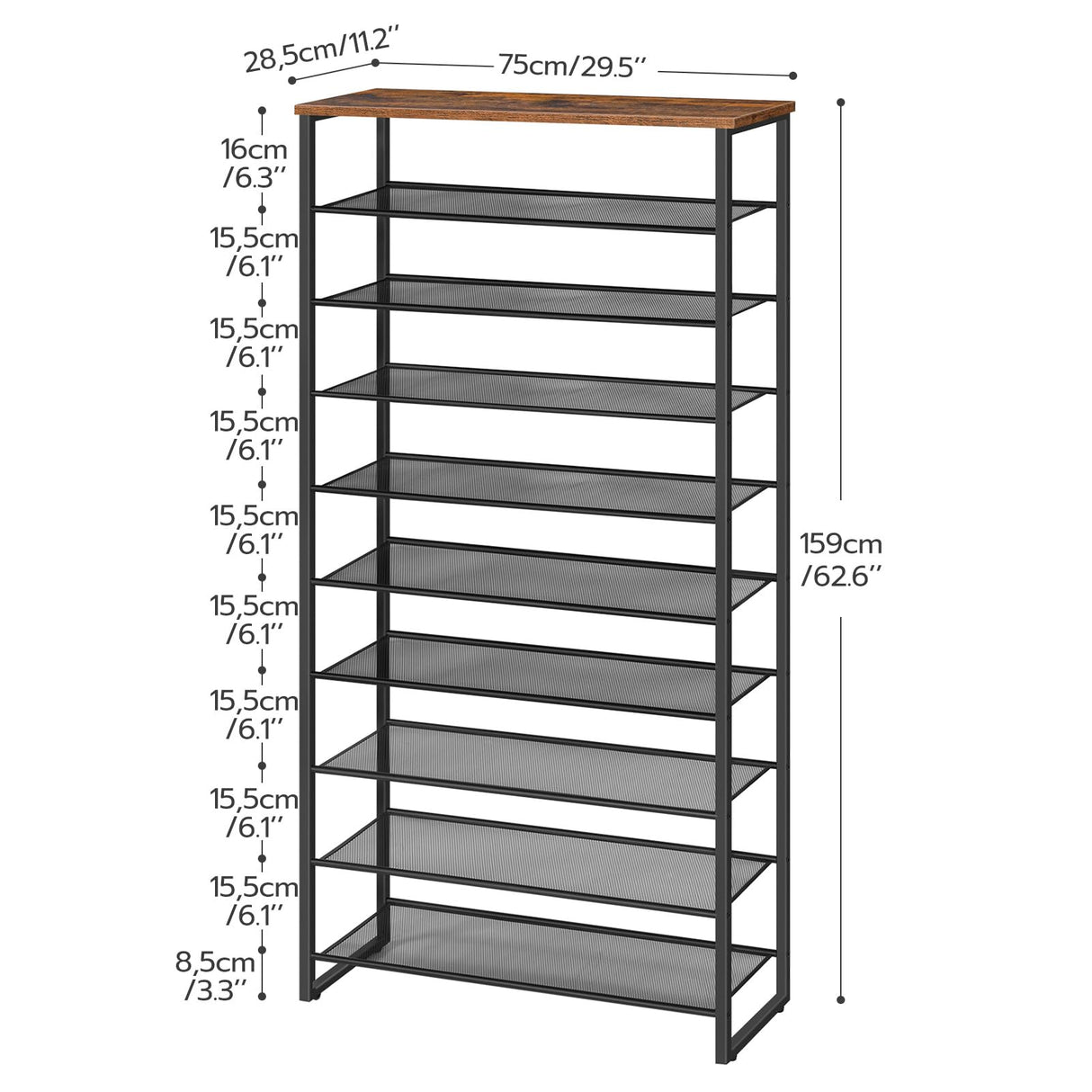 HOOBRO Shoe Rack, 10-Tier Shoe Storage Organizer, Large Capacity Shoe Shelf for Front Door Entrance, Entryway, Hallway, Holds 36-40 Pairs of Shoes, Closet, Rustic Brown and Black BF107XJ01 HOOBRO