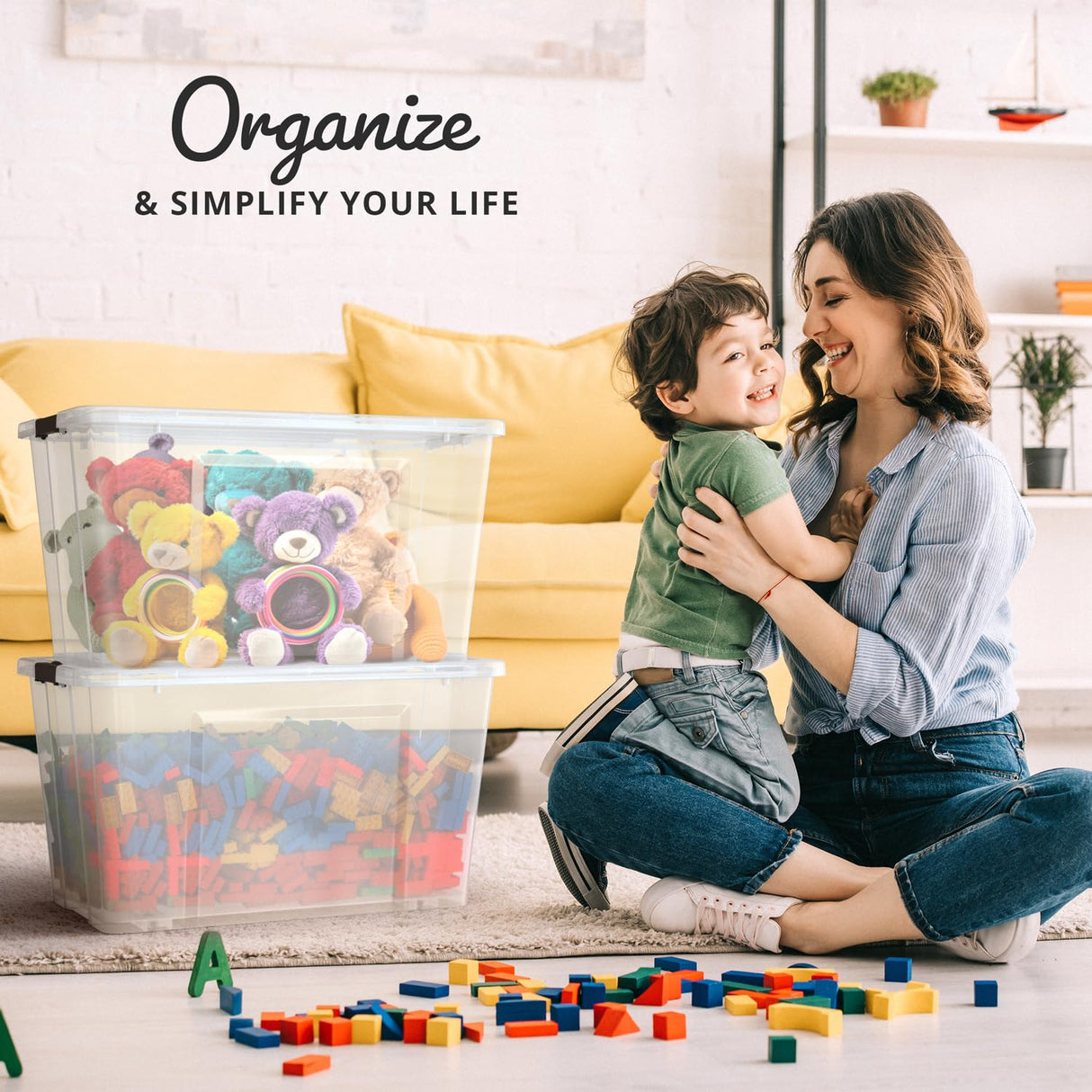 Lifetime Appliance Parts 6 PACK 54 Qt. Plastic Storage Bin Tote Organizing Container with Ultra Durable Lid & Secure Latching Buckles Stackable Extra Strength Clear w/Black Handle Lifetime Appliance Parts