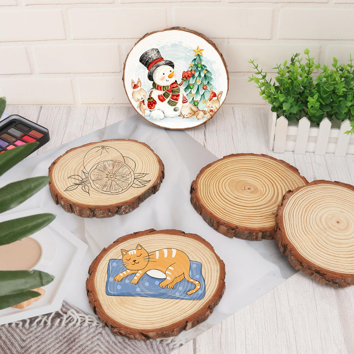 kukmakri 16 PCS Unfinished Wood Slices for Centerpieces, 6.3-7 Inch Natural Wood Slices with Tree Bark Pine and Wood Rounds Discs for DIY Crafts, Centerpieces, Art & Decor kukmakri