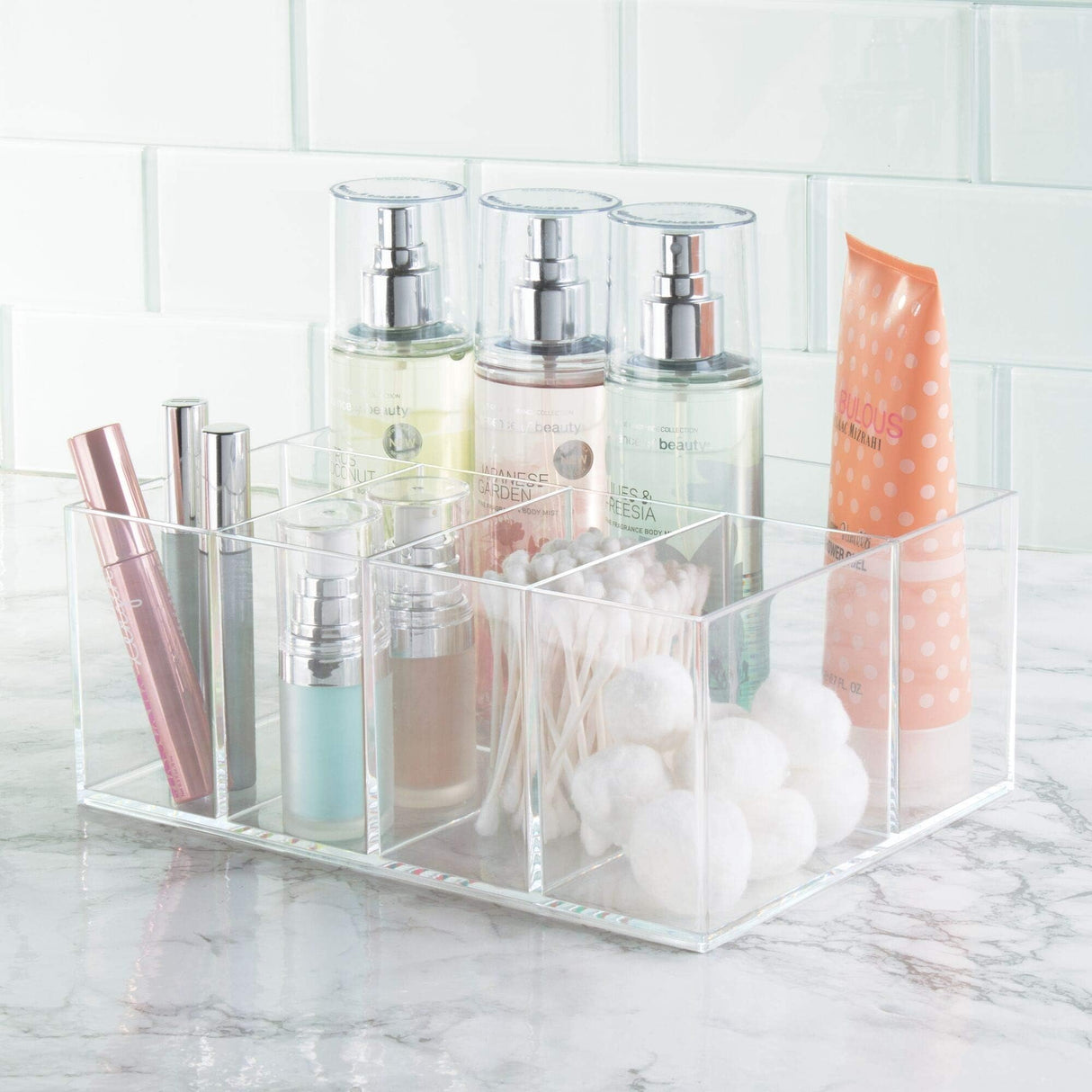 iDesign 5 Compartment Plastic Bathroom Storage Organizer, The Clarity Collection – 9.88” x 6.88” x 4”, Clear InterDesign