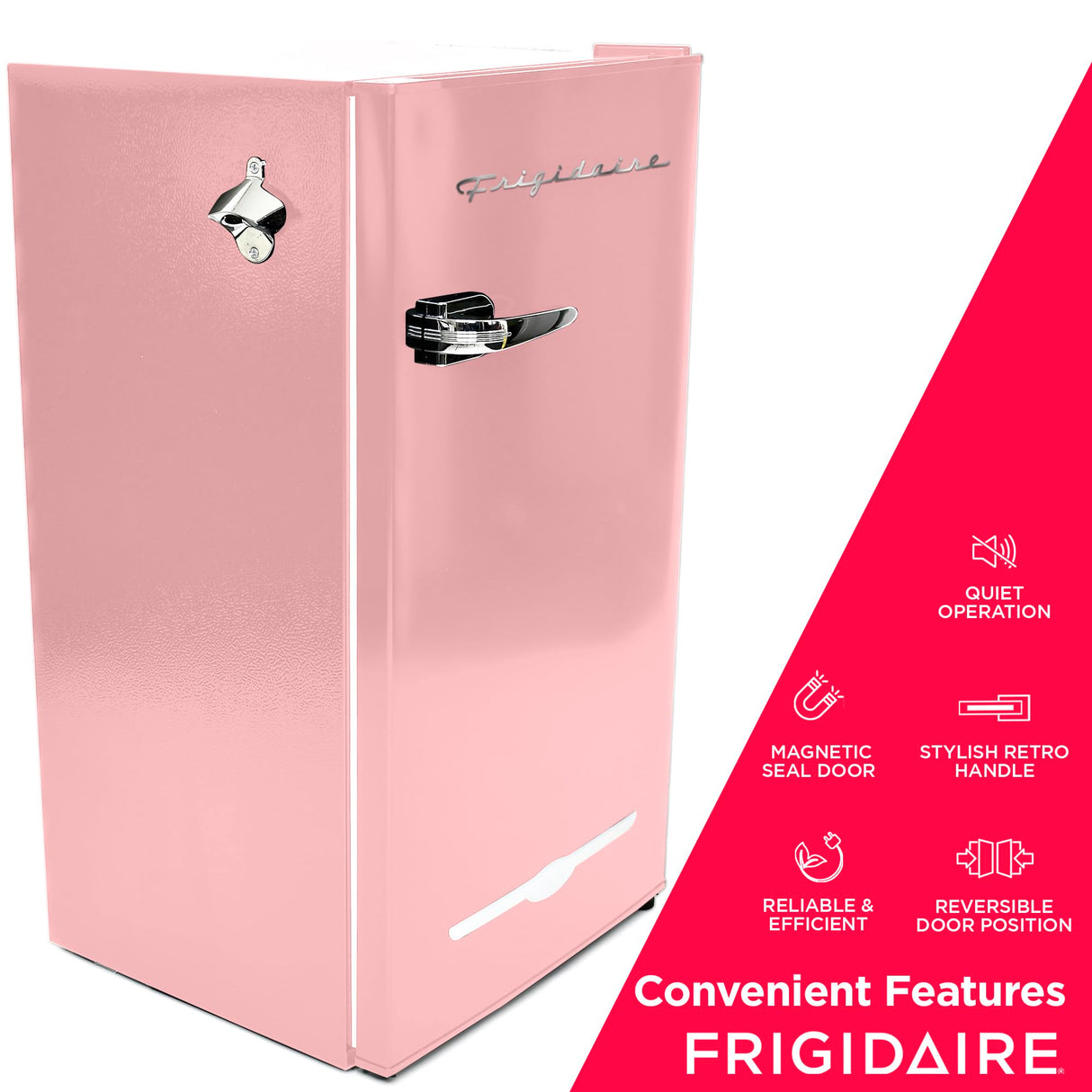 Frigidaire Retro Compact Fridge with Chiller, 3.2 cu ft Countertop Fridge with Built-In Bottle Opener, Compact Refrigerator for Office, Bedroom, Dorm Room or Cabin - 16.5"D x 19"W x 31"H (Pink) Frigidaire