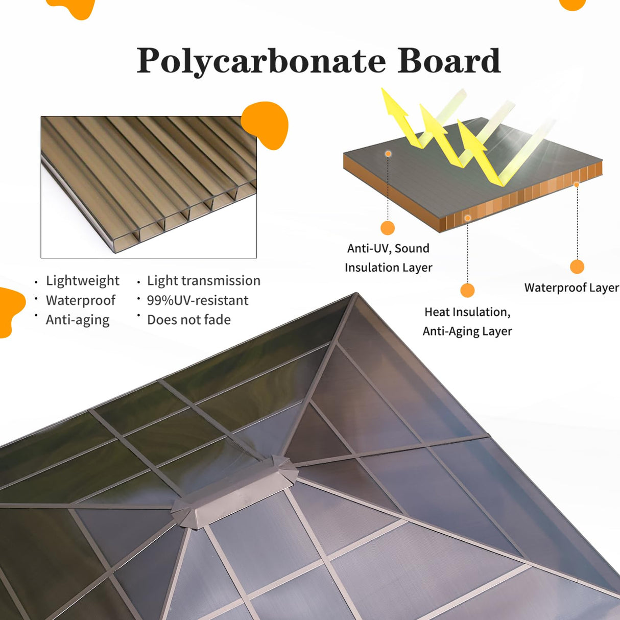 YOLENY 12'x14' Hardtop Gazebo, Outdoor Polycarbonate Roof Canopy, Aluminum Frame Permanent Pavilion with Curtains and Netting, Sunshade for Garden, Patio, Lawns YOLENY