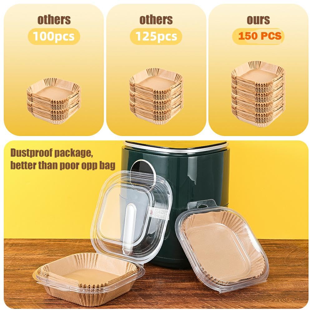 7.5 Inch Air Fryer Parchment Paper Liners Square,150 Pcs Non-stick &Oil-proof Air Fryer Liners Disposable for 2-5 QT Frying,Baking,Roast M-bestl