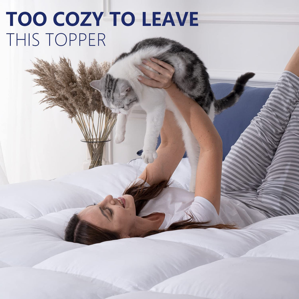 Marine Moon King Mattress Topper, Cooling Pillow Top, Hotel Quality Down Alternative Pillow Topper Cover, Plush Thick Bed Toppers for Back Pain with Deep Pocket Marine Moon