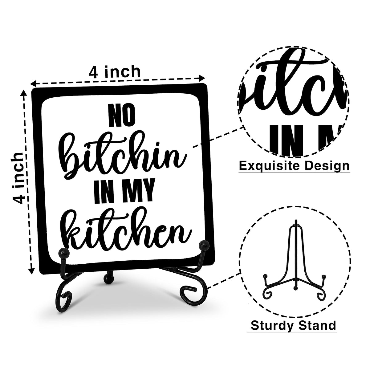 No Bitchin' in My Kitchen Rustic Farmhouse Decor Sign Black and White Kitchen Decor Decorative Wood Sign Home Kitchen Tabletop Decor - A26 ZIIUFRN