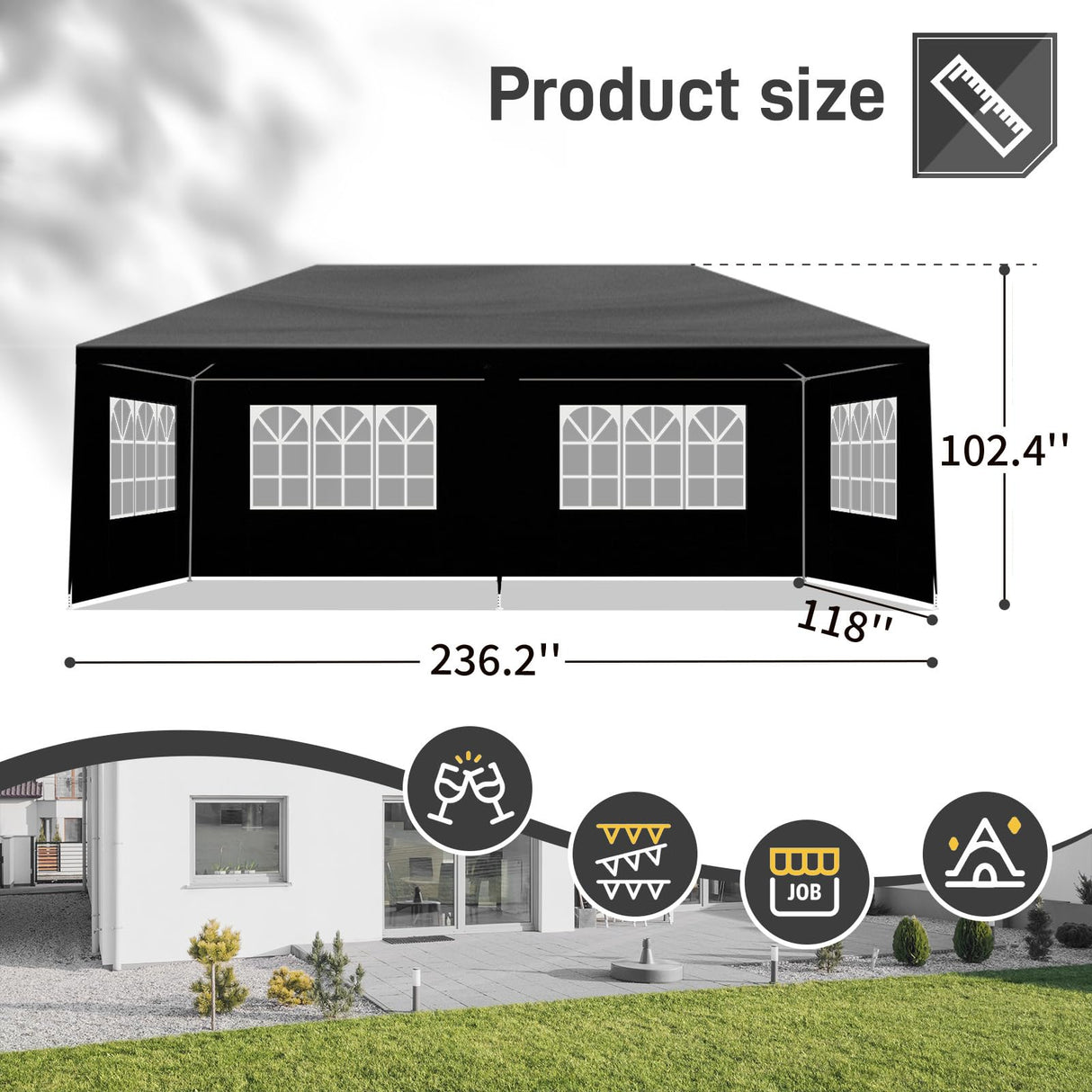 SEALAMB Black Party Canopy Tent 10x20FT with 6 Removable Waterproof Sidewalls, Outdoor Large Canopy Tent Paito Gazebo Party Tent Wedding Tents for Backyard SEALAMB