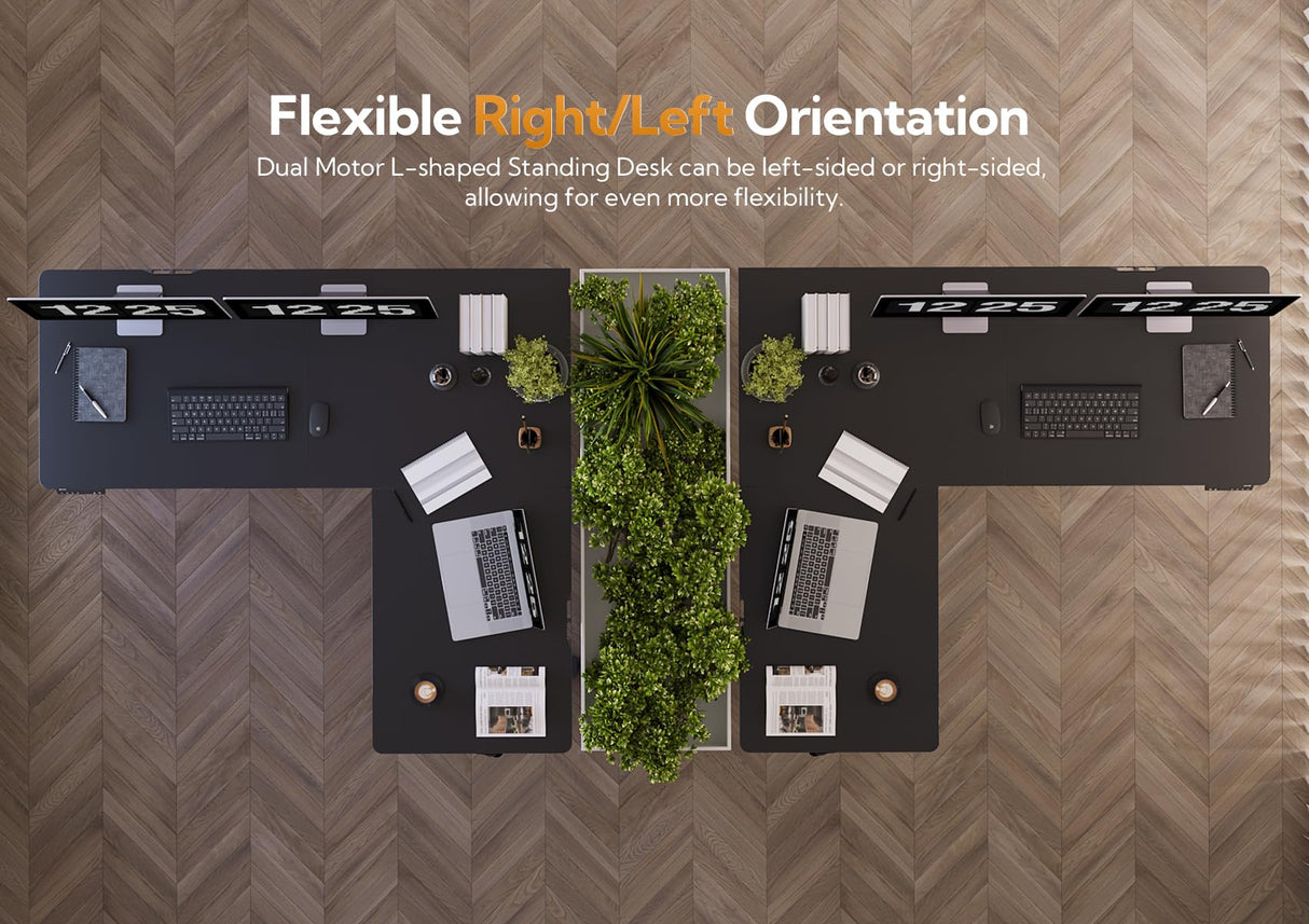 Claiks L Shaped Standing Desk Adjustable Height, Dual Motor Electric Corner Standing Desk, 63x55 inch Sit Stand up Desk with Splice Board, Black Claiks