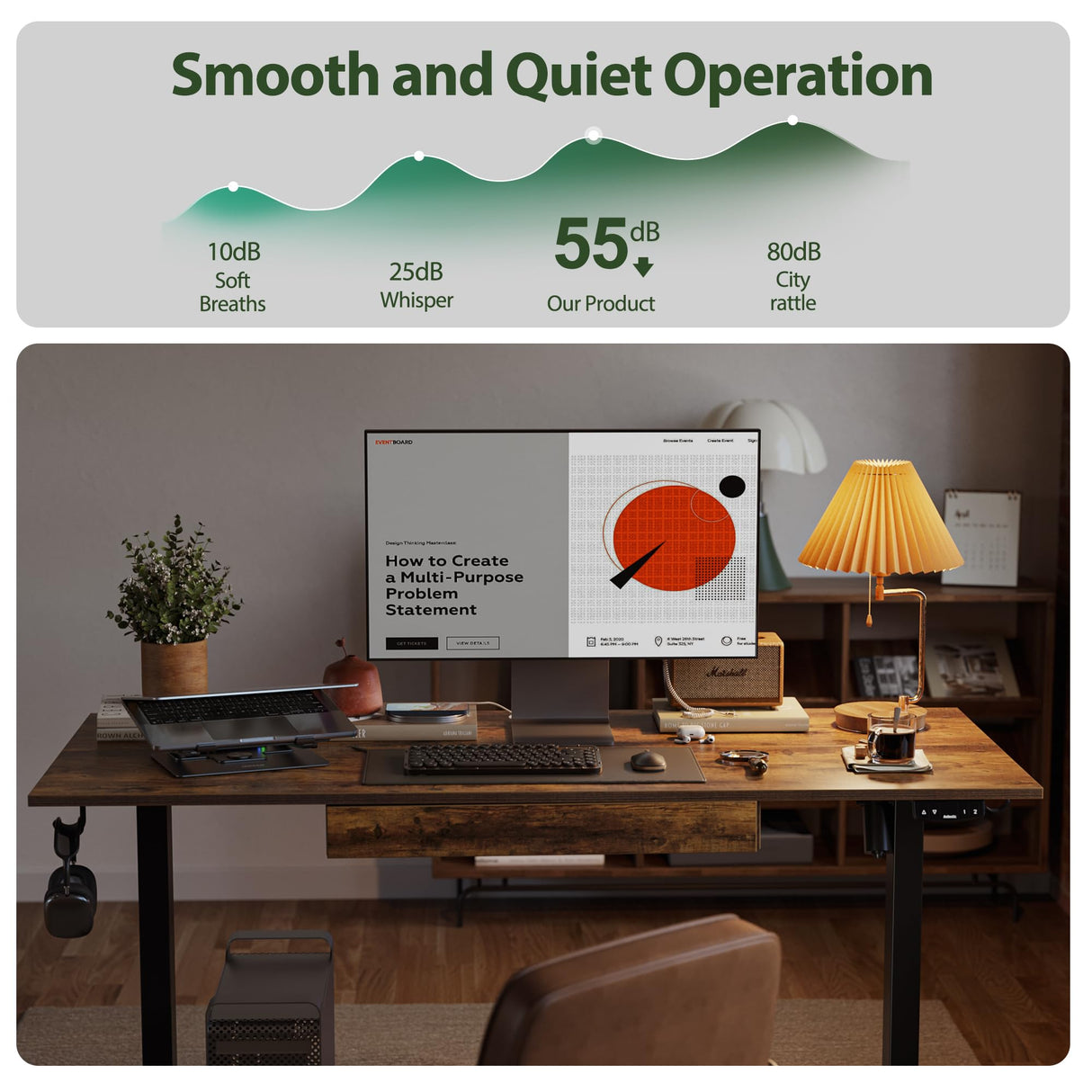 Agilestic Adjustable Height Electric Standing Desk with Storage Wooden Drawer, 48 x 24 Inches Stand Up Home Office Computer Gaming Table with Splice Board for Work Office Home, Rustic Brown Agilestic