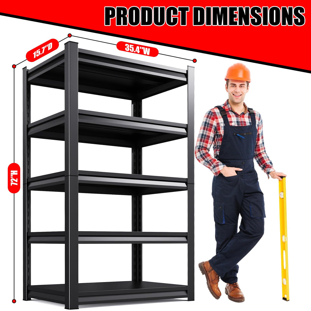 ZZXCBB Garage Shelving Heavy Duty, Adjustable 5-Tier Garage Shelves,3000LBS Metal Storage Shelves,Shelving Unit and Utility Storage Rack for Basement,Easy Assembly,Black 72''H x 35.4''W x 15.7''D ZZXCBB