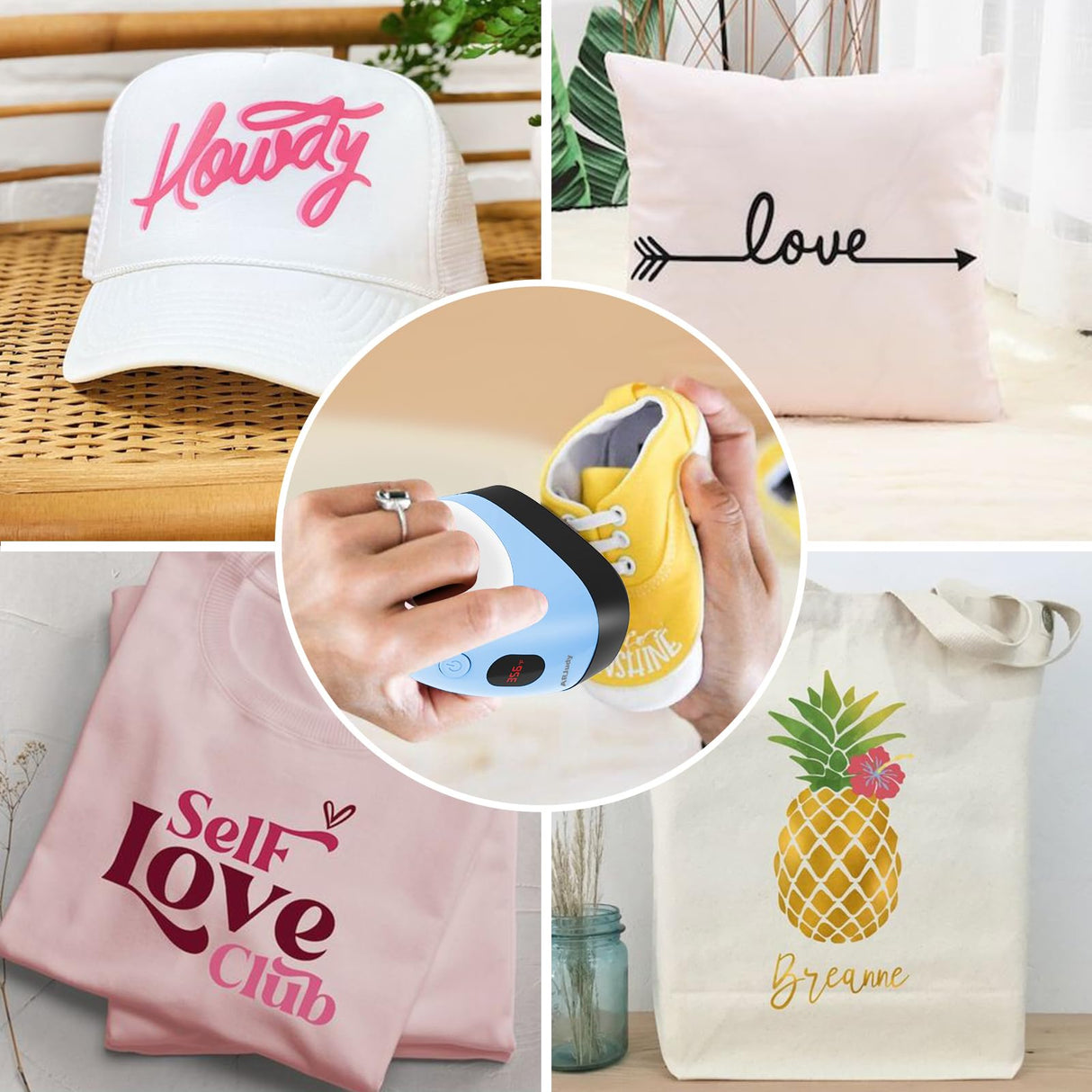 ARJudy Mini Heat Press Machine, Mini Heat Transfer Iron, 3 Settings Levels & Visible Temp, Portable Press Easy for Crafts, T-Shirt, Hats, Shoes, Bags, Cap and Small Vinyl Projects(Blue) ARJudy