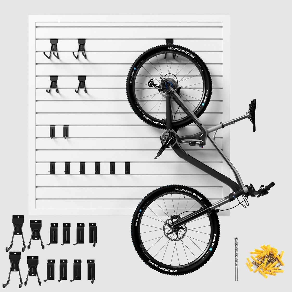 Ginchain Garage Slatwall Panel Wall Organizer - Slat Wall Paneling Sheets with Hooks, Interlocking PVC Panels for Tool Organization Mounted Storage Systems Ginchain