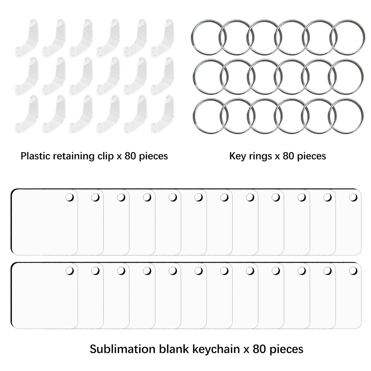 LaiHiulaan 240Pcs Sublimation Keychain Blanks Square Bulk Products Double Sides 80 MDF Sublimation Keychains Blank with 160 Rings and Clips Heat Transfer Sublimation Key Chain for DIY Craft LaiHiulaan