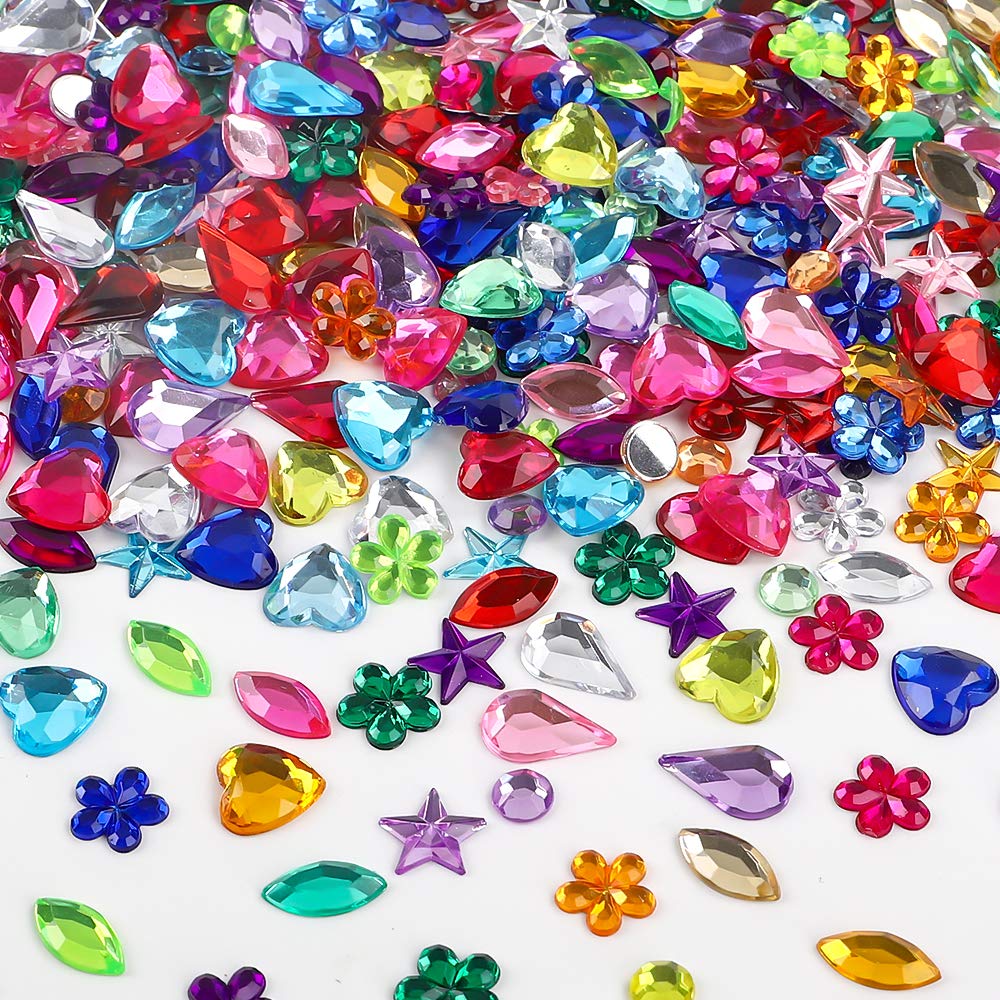 JPSOR 600pcs Gems Jewels for Crafts, Acrylic Flatback Rhinestones for Halloween Pirate Party Decorations, Crafting Embellishments Gemstone (6 Shapes, 6-13mm) JPSOR