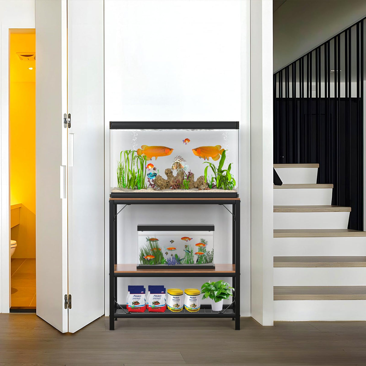 ZSLTLDU 20 Gallon Aquarium Stand, 20 Gallon Fish Tank Stand, 29.5" L x 15.7" W x 30.7" H Metal Frame Reptile Tank Stand, Fish Tank Table Stand for Accessories Storage ZSLTLDU