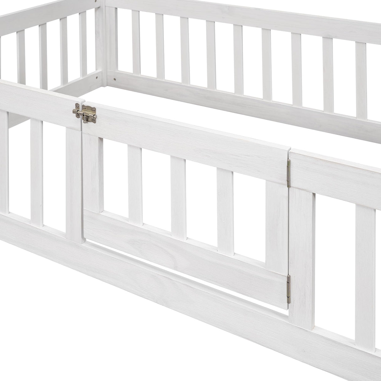 Harper & Bright Designs Twin House Bed with Fence and Door for Kids - White Wash Montessori Floor Bed Harper & Bright Designs