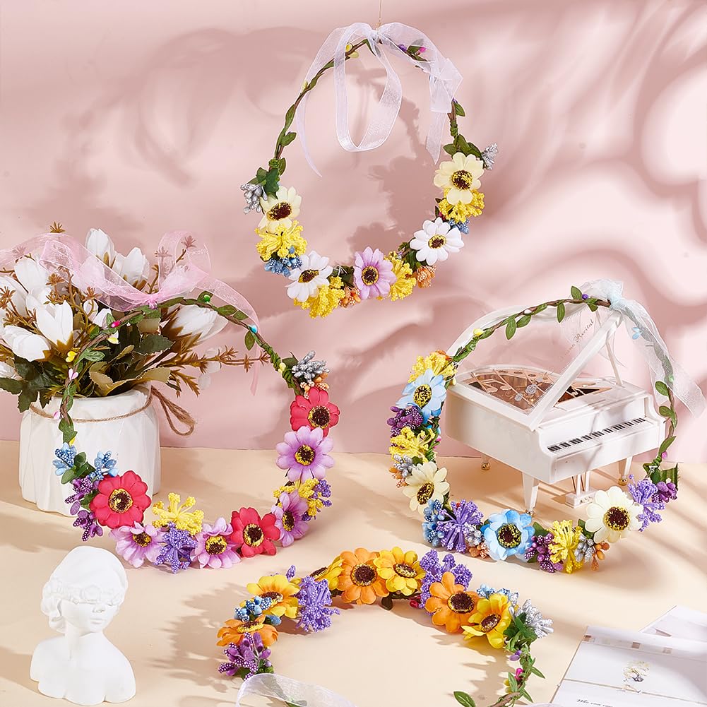 BEUNITONE 20 Sets DIY Flower Crown Kit for Beginners Sunflower Crown Making Kit for Wedding Gift BEUNITONE