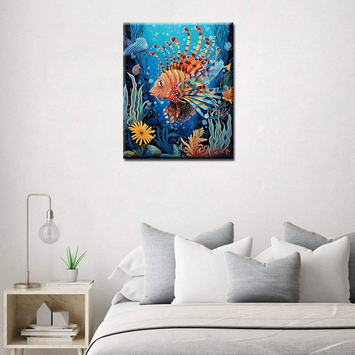 Tropical Fish,Lionfish Paint by Numbers Kits 16x20 inch Canvas Water Marine Animals DIY Gift Oil Painting for Kids, Students, Adults Beginner with Brushes and Acrylic Coral Plants Picture (Frameless) TUMOVO