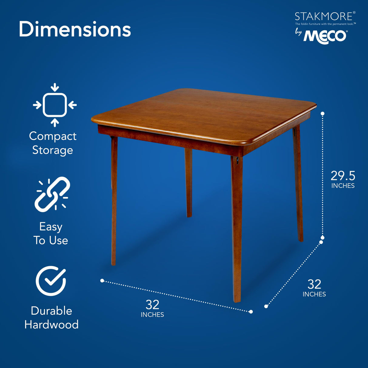 MECO Stakmore Straight Edge Solid Wood Folding Card Table, Folds to Deep 3.38 Inches for Easy Storage, 29.5″H x 32″W x 32″D, Fruitwood Finish MECO