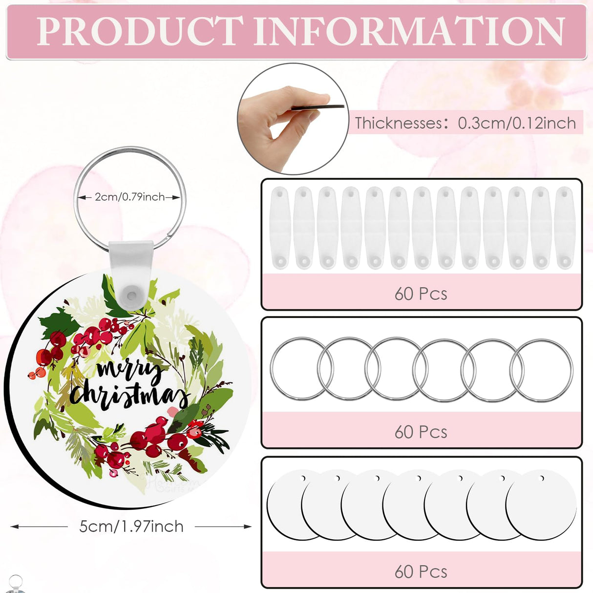 SPOKKI 180 Pieces Sublimation Keychain Blanks Bulk, Double Side Heat Transfer Sublimation Ornament Blanks Blanks, 60 Sets Keychain Rings and Jump Rings for DIY Keychain Crafting (Round) SPOKKI