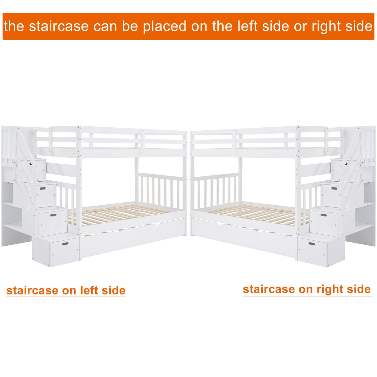 Twin over Full Bunk Bed with Trundle, Wood Bunk Bed with Storage Cabinet and Drawers, Convertible Bunk Beds Twin over Full Size Split into 3 Beds for Kids, Teens, Adults, Noise-reduced, White Harper & Bright Designs