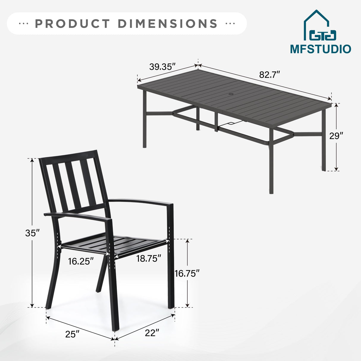 MFSTUDIO Outdoor Dining Set for 8, Patio Table and Chairs Set with Umbrella Hole, 9 Piece Metal Patio Dining Sets, Outdoor Patio Furniture Set for Deck Backyard Poolside Garden MFSTUDIO