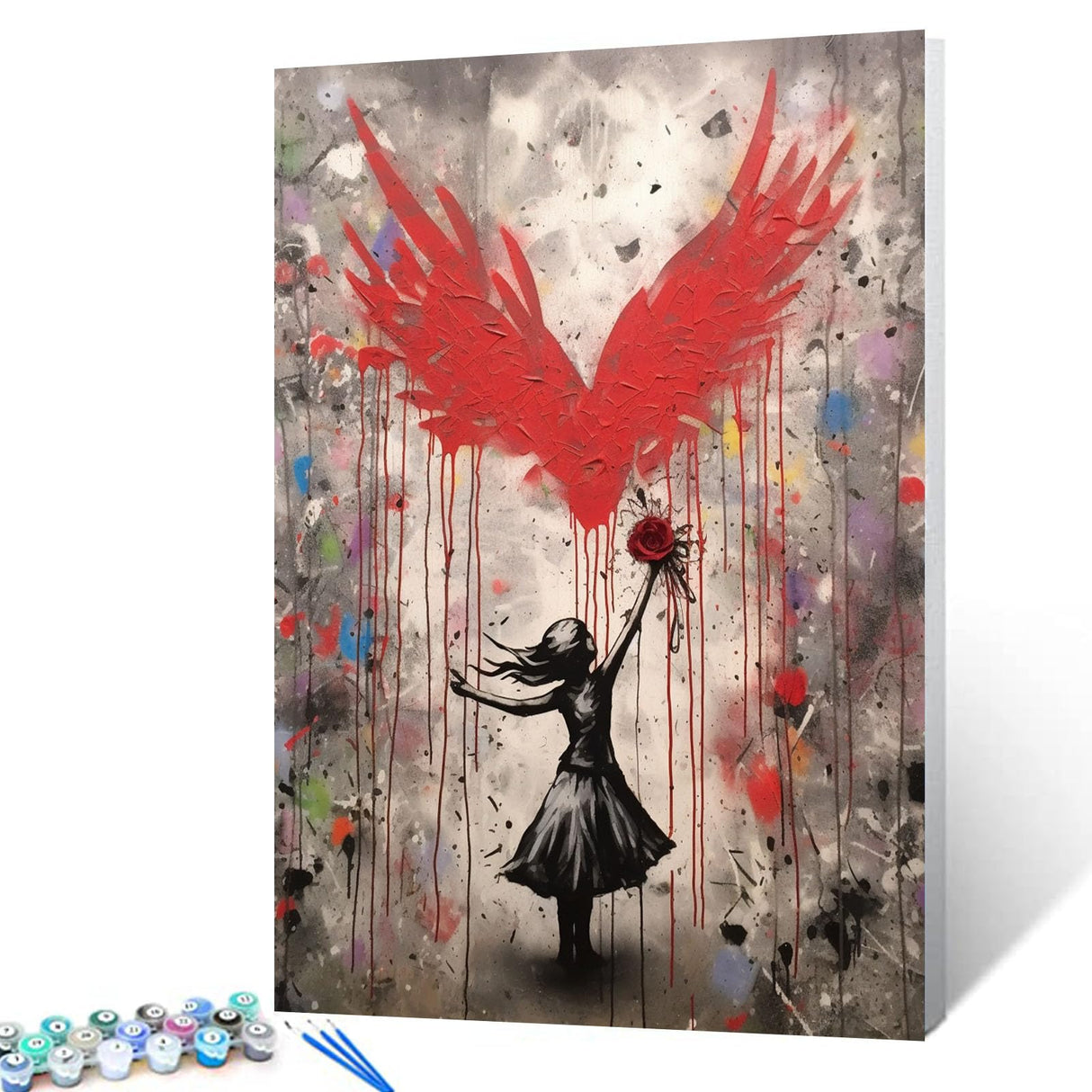 Tucocoo Banksy Graffiti Painting by Numbers Girl with Red Rose Paint by Number for Adults Beginner with Paintbrushes Acrylic Painting by Numbers Kits Canvas Art Crafts Home Decor16x20Frameless Tucocoo