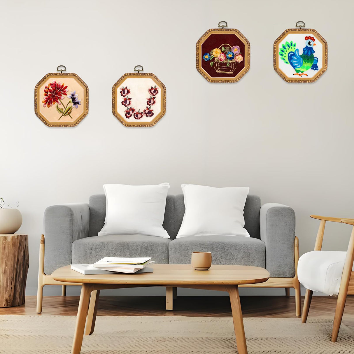 9 Pcs Large Embroidery Hoop Frame Imitated Wood Display Frame Wooden Embroidery Hoops Cross Stitch Hoop Ring for Art Craft DIY Sewing and Hanging Ornaments Circle Oval Octagonal SynHHergyx
