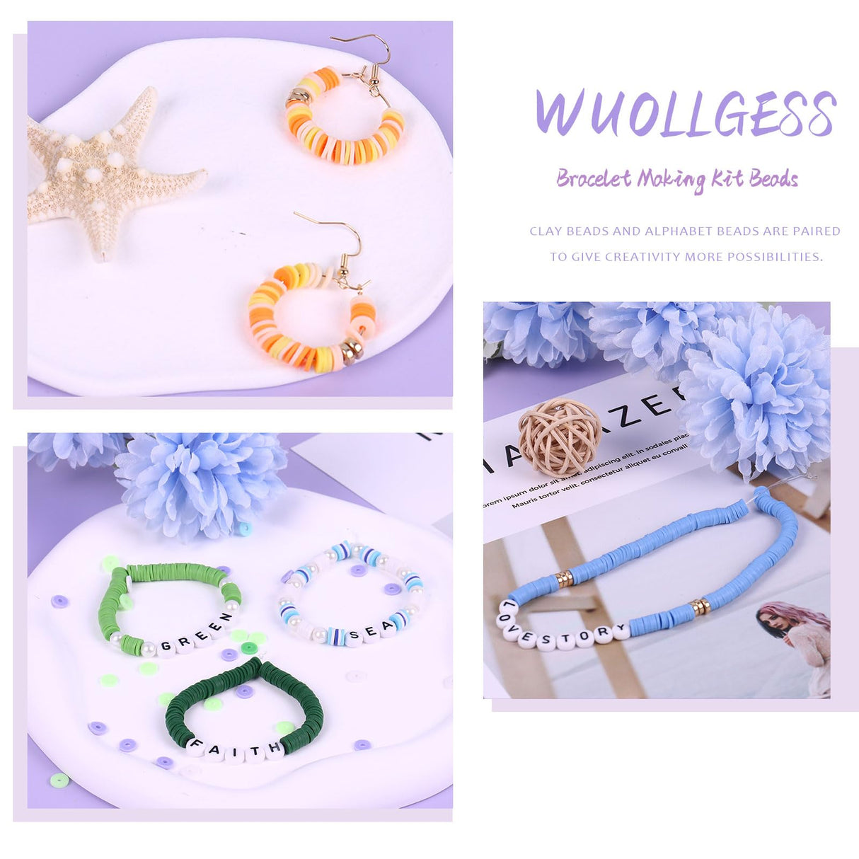 Wuollgess 6000 PCS Clay Beads Bracelet Making Kit with A to Z Alphabet Letter Beads, Friendship Bracelet Kit, Earrings Necklace Craft Jewelry Making Kit for Adults Wuollgess
