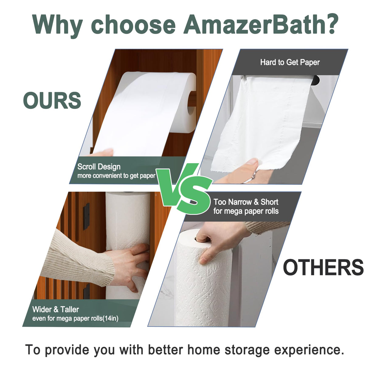 AmazerBath Bamboo Toilet Paper Holder with Storage, Bathroom Toilet Paper Storage Cabinet, Small Bathroom Storage Cabinet for Small Spaces, Slim Bathroom Storage Cabinet, 33x7.3x6.5 Inches, Brown AmazerBath