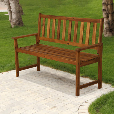 Yewuli 2-Person Outdoor Acacia Wood Bench with Backrest and Armrests