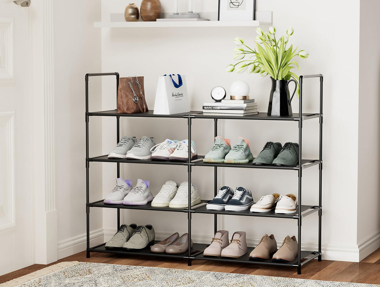 FIDUCIAL HOME 4 Tiers Shoe Rack Organizer 16-20 Pairs Stackable Shoe Storage Shelf Durable for Closet Entryway, Black FIDUCIAL HOME