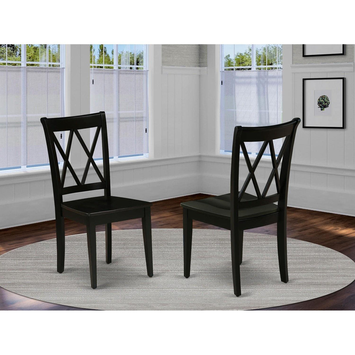 East West Furniture CLC-BLK-W Clarksville Dining Chairs - Double Cross Back Wooden Seat Chairs, Set of 2, Black East West Furniture
