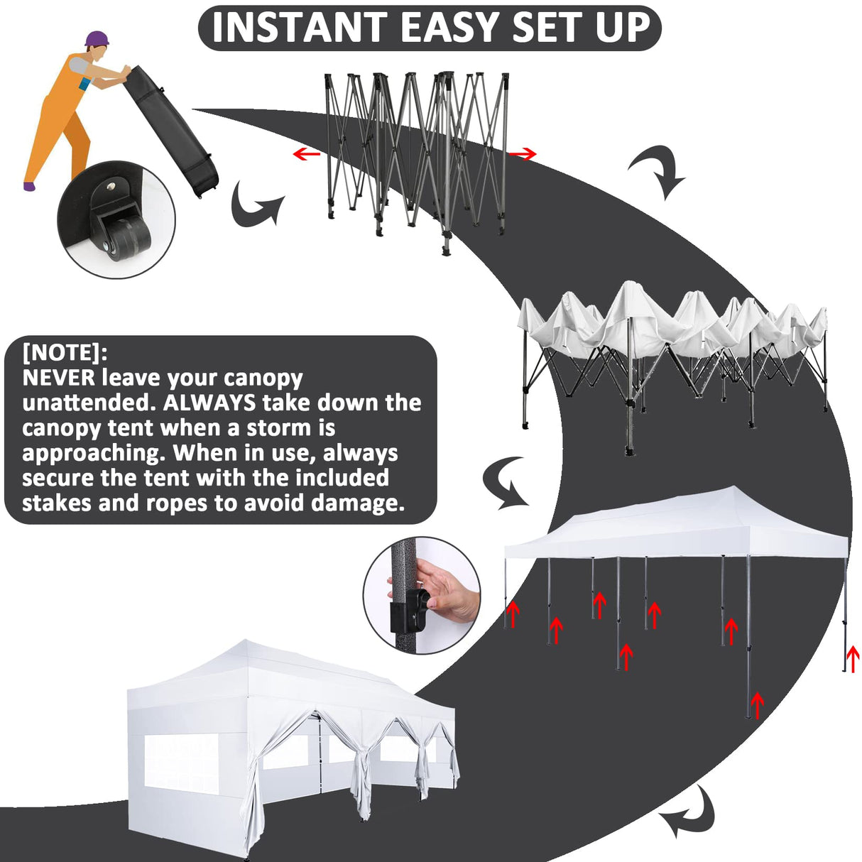 COBIZI 10x30 Pop Up Canopy with 8 Sidewall,Heavy Duty Canopy UPF 50+ All Season Wind Waterproof Commercial Outdoor Wedding Party Tents for Parties Canopy Gazebo with Roller Bag(10 x 30 ft White) COBIZI